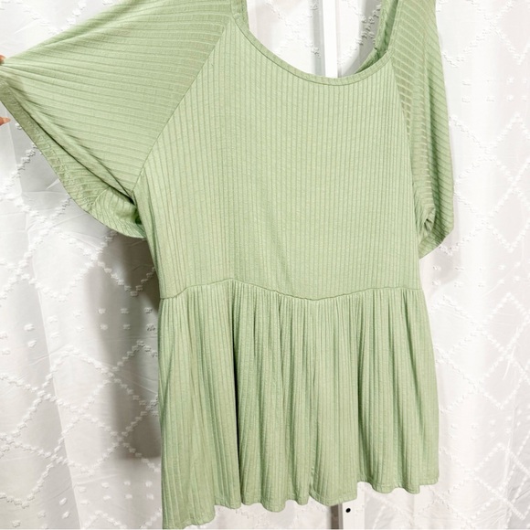 👀 357. Haptics Ribbed Babydoll Tunic 3X – Sage Green Flutter Sleeve Top NWT - Picture 6 of 8